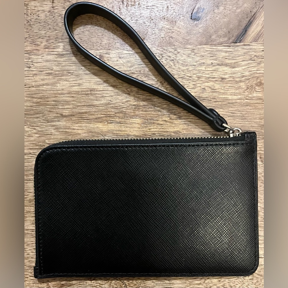 Kate Spade New York Black Zip Wristlet Card Case Wallet Solid Pebbled Leather - Picture 2 of 9